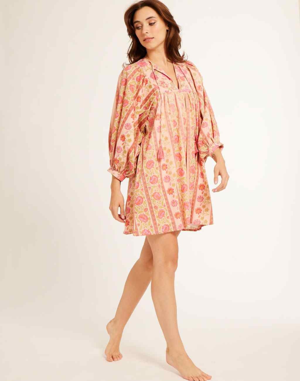 Daisy Dress in Desert Bloom with Billowy Sleeves and Tassel Ties - Visit Nifty Mille 