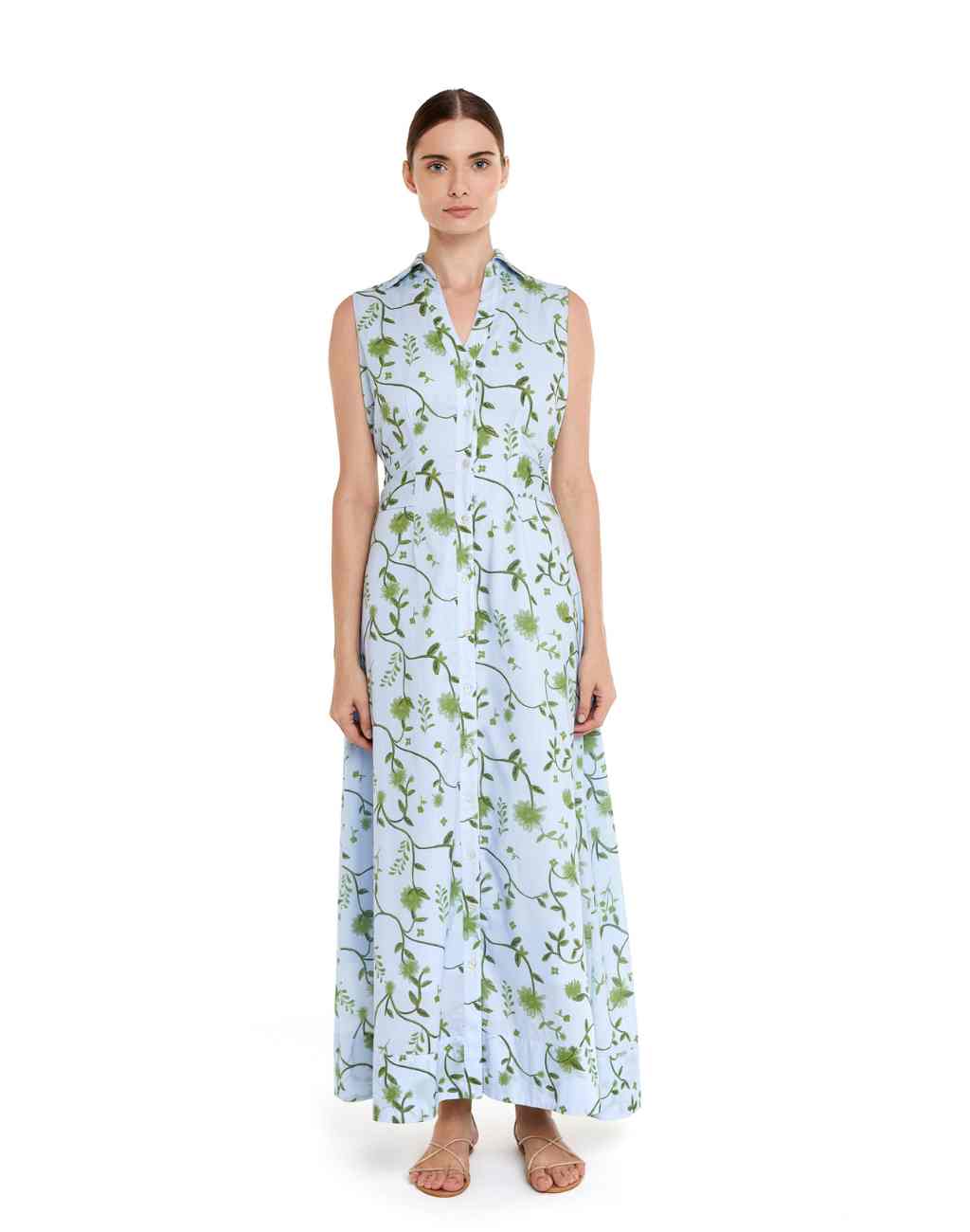 Vida Midi/Maxi Sleeveless Shirtdress in Hojas Print with Back Tie and Cutout - Visit Nifty Fasce 