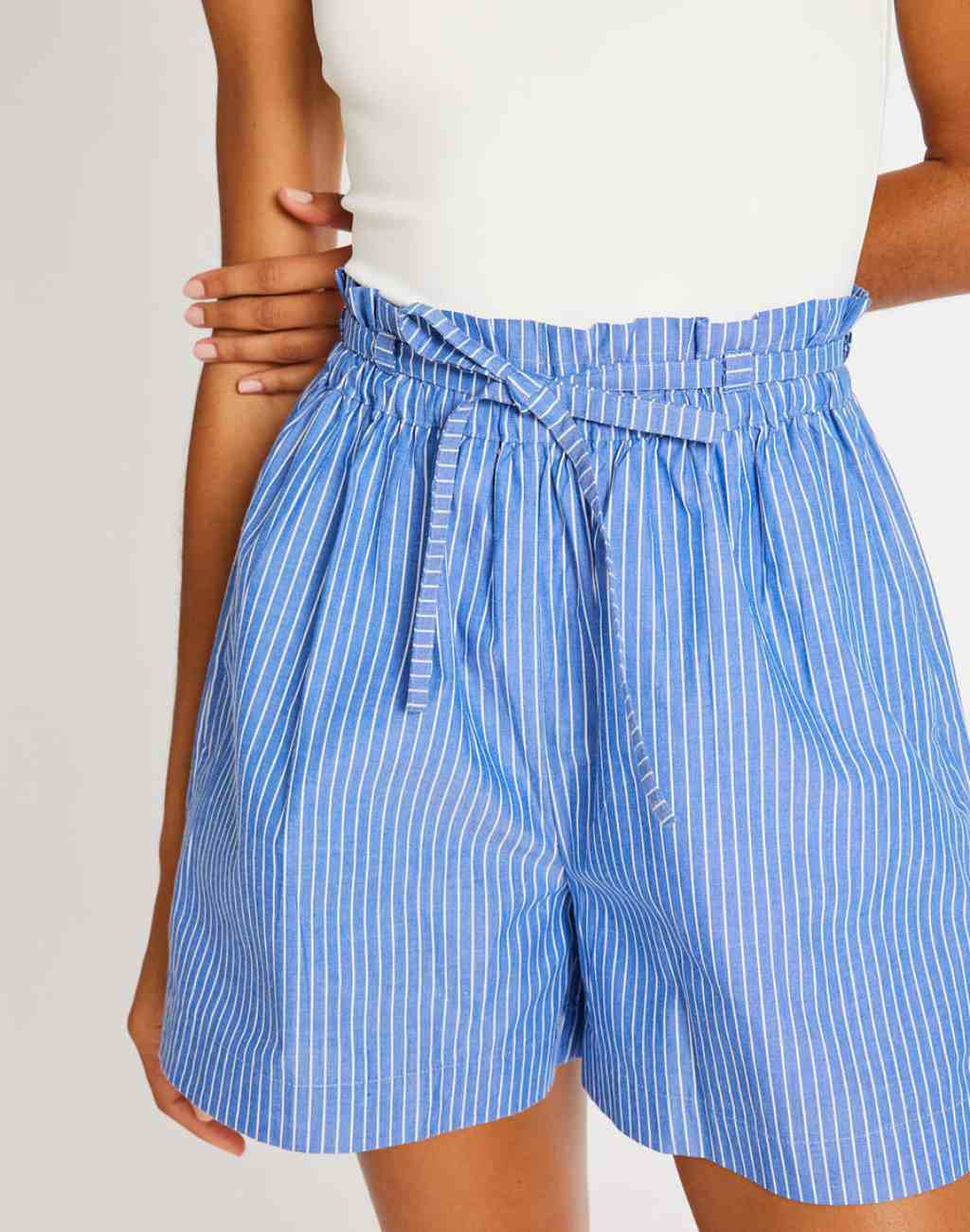 Cary Short in Blue and White Stripe | Elastic Waist with Drawstring and Side Pockets