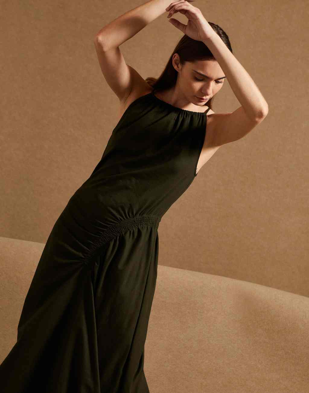 Diario Midi/Maxi Dress with Ruched Side Detail and Tie Neck - Visit Nifty Fasce 