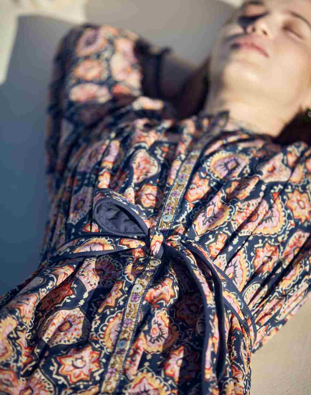 Block Print Shelli Shirtdress with Vibrant Mixed Prints and Padded Patchwork Yoke