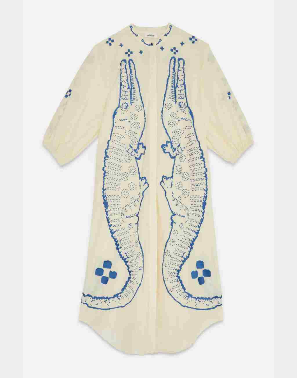 Midi Dress/Caftan with Embroidered Crocodile
