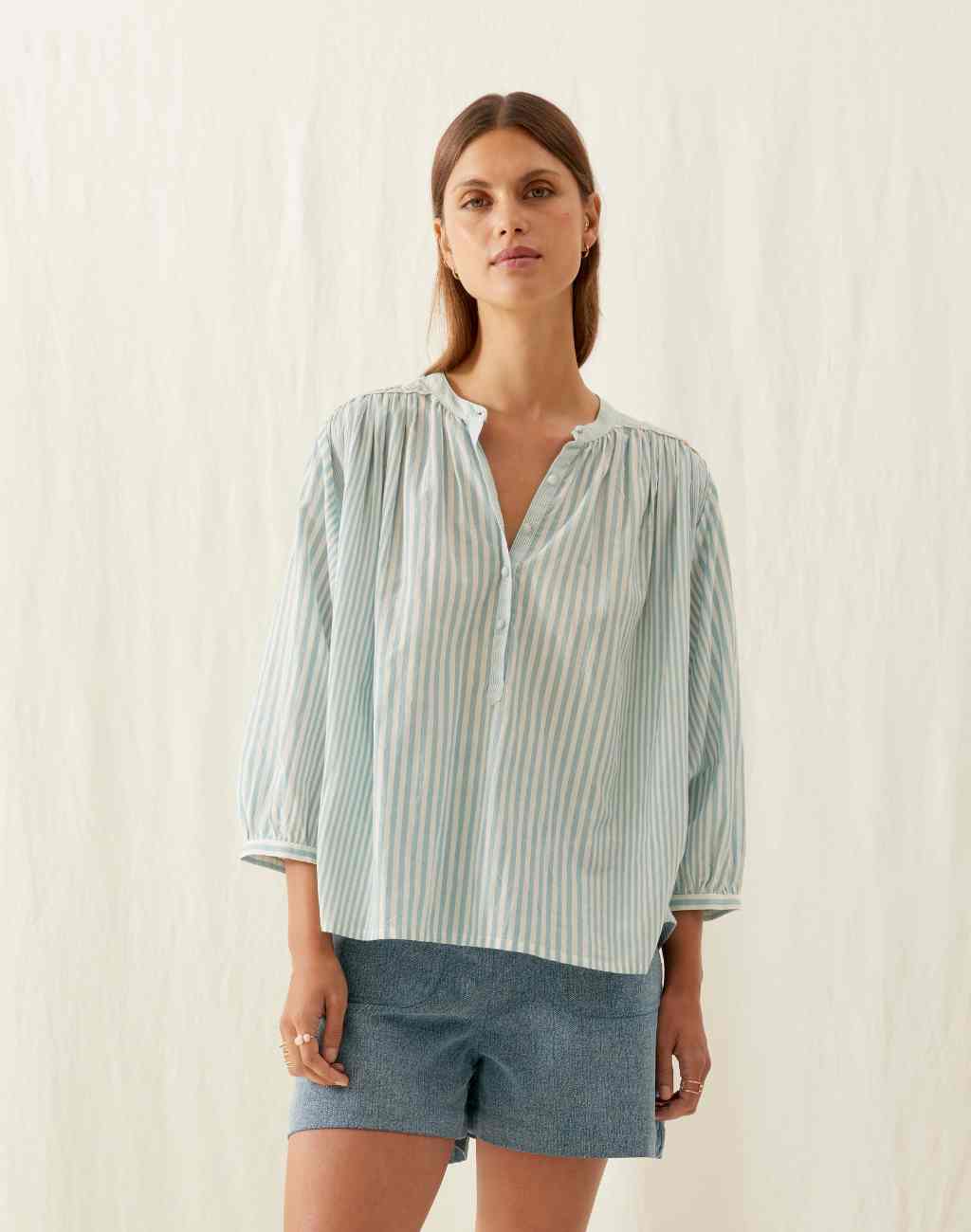 Striped Jeannali Blouse with Embroidery