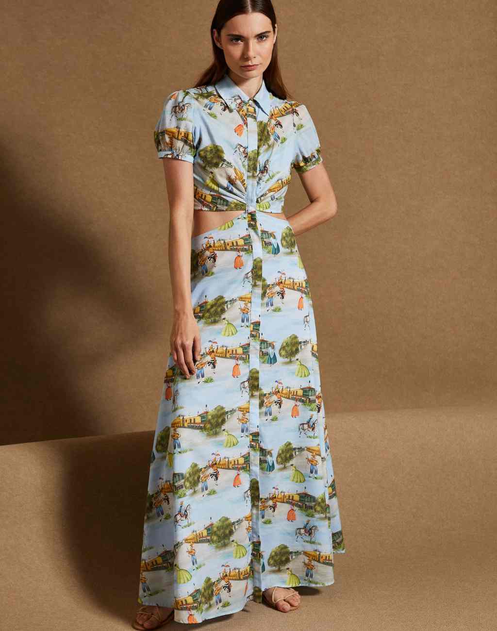 Limeña Maxi Dress with Waist and Back Cutout in the Lima Print - Visit Nifty Fasce 