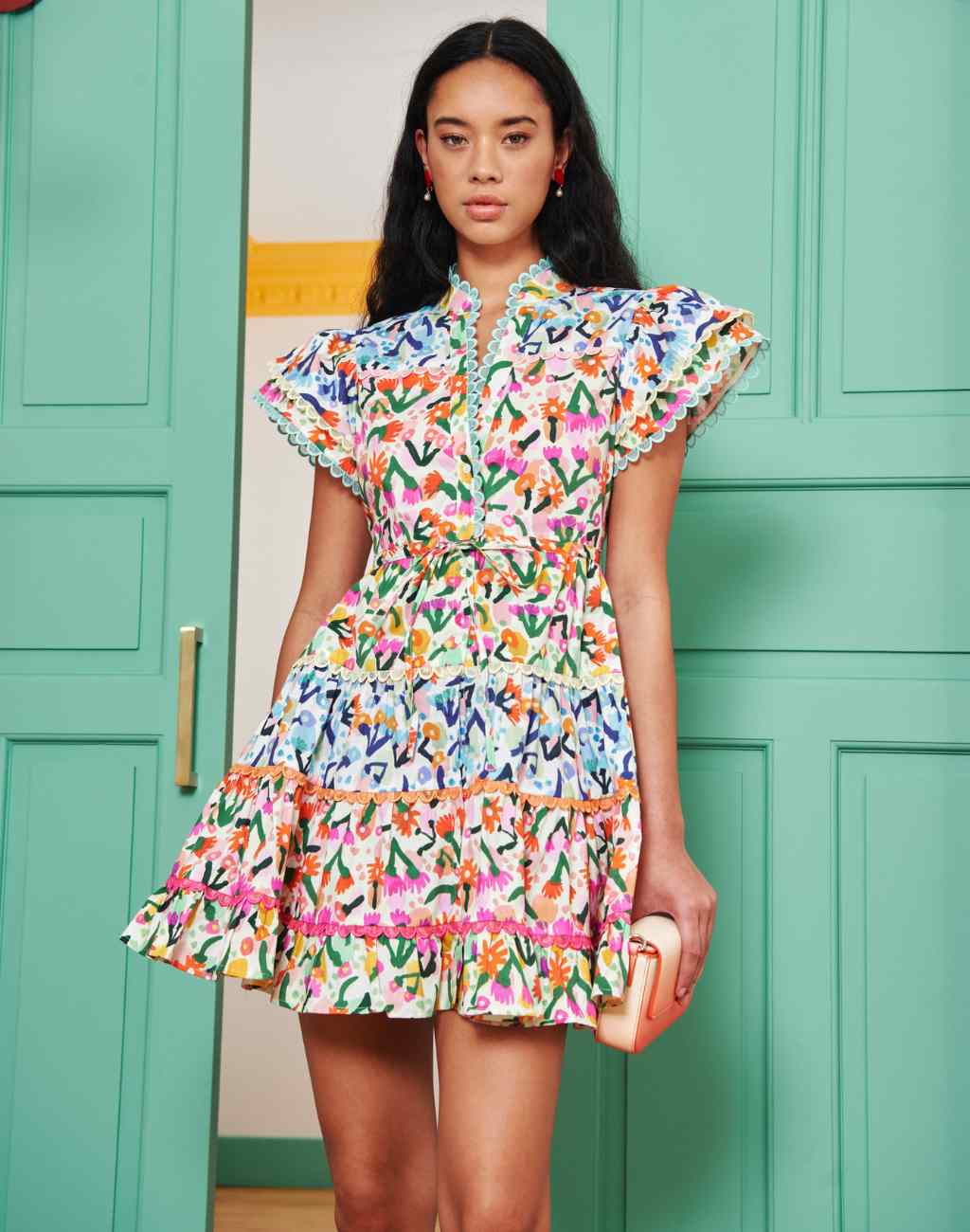 Pacific Mini Dress with Flutter Sleeves and Waist Tie - Visit Nifty CeliaB 
