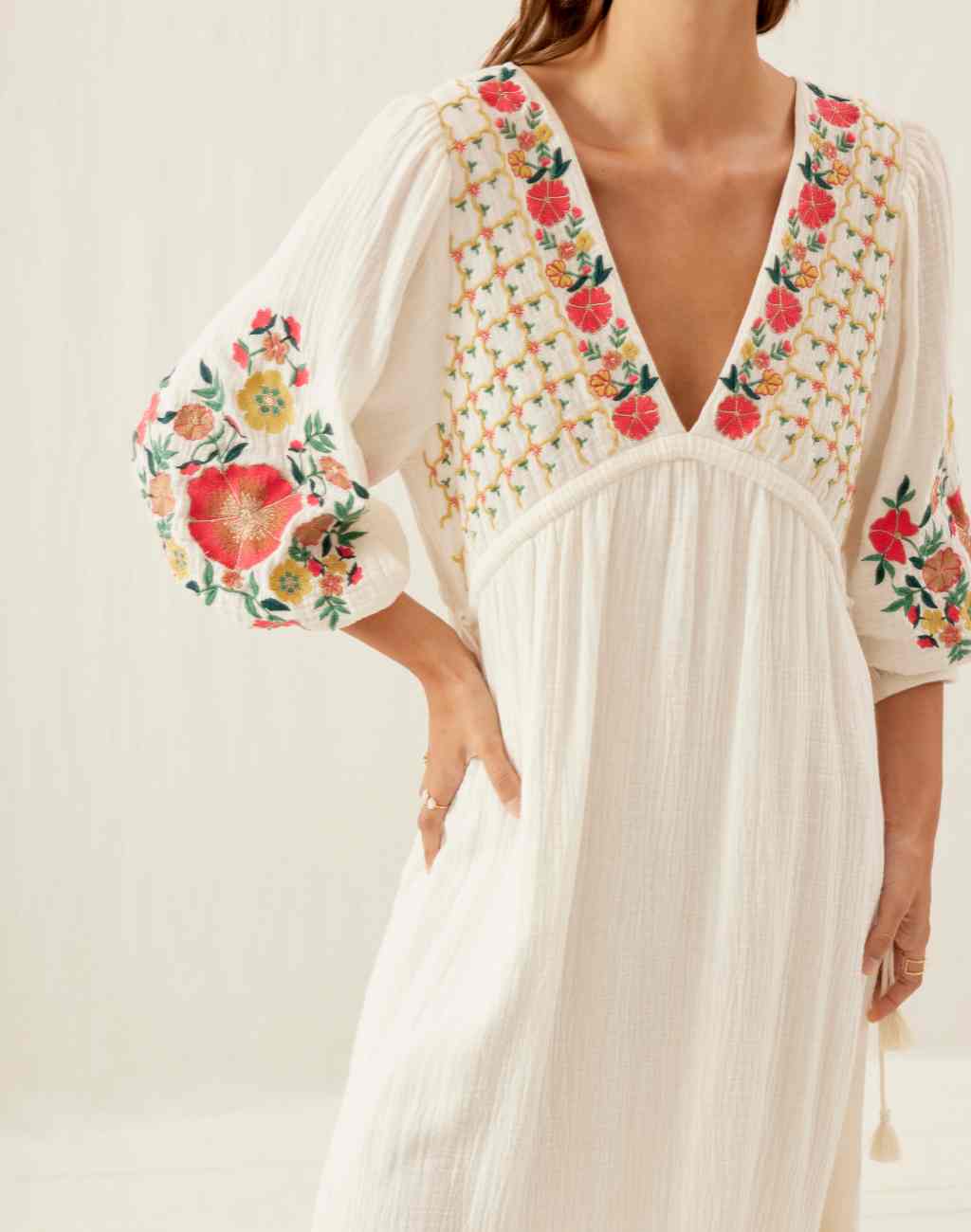 Bali Maxi Dress with Colorful Embroidery