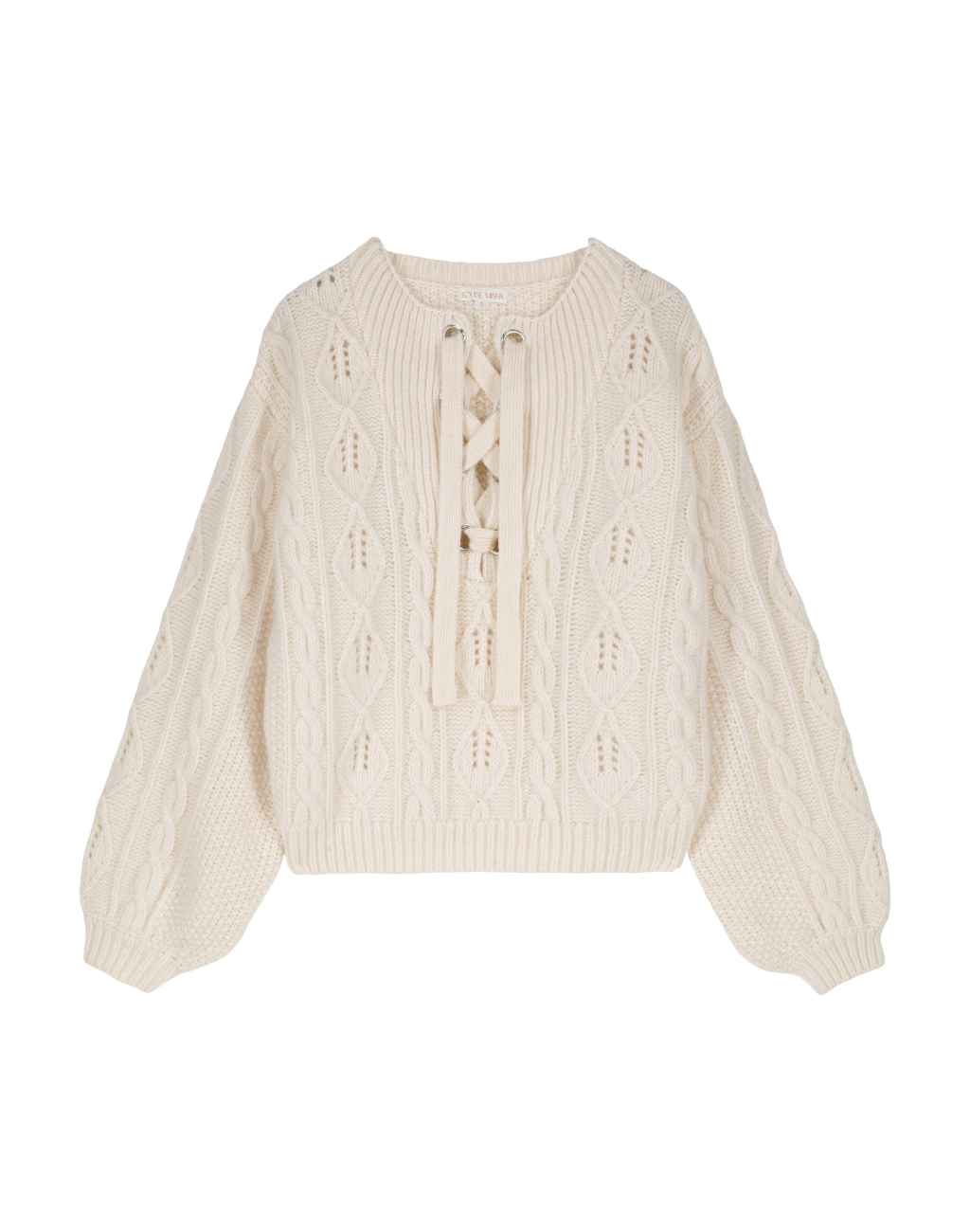 Cozy Beja Sweater with Lace-Up Collar