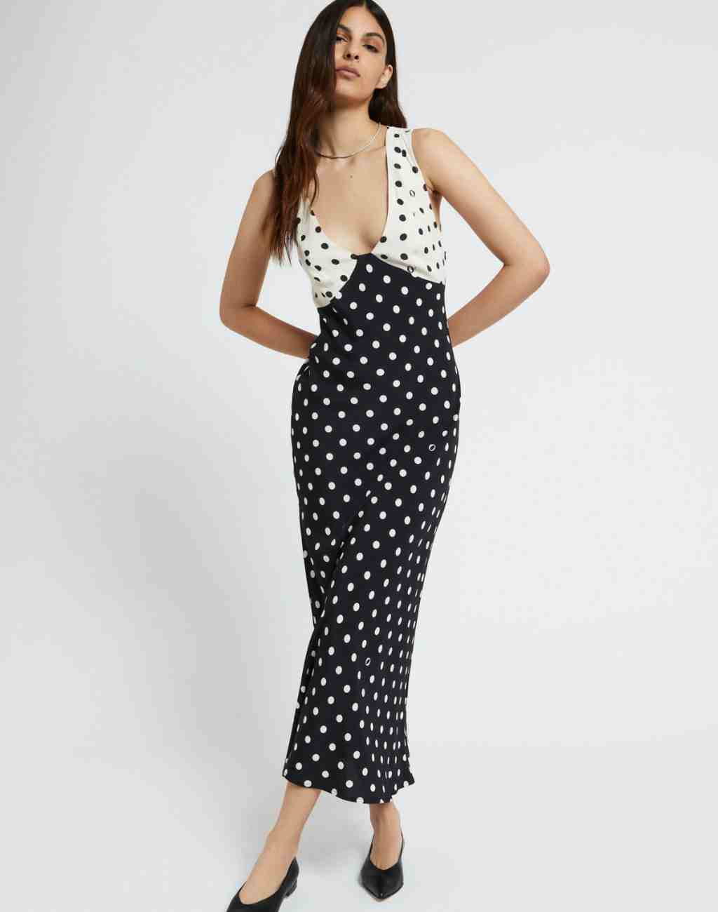 Polka Dot Print Midi Slip Dress