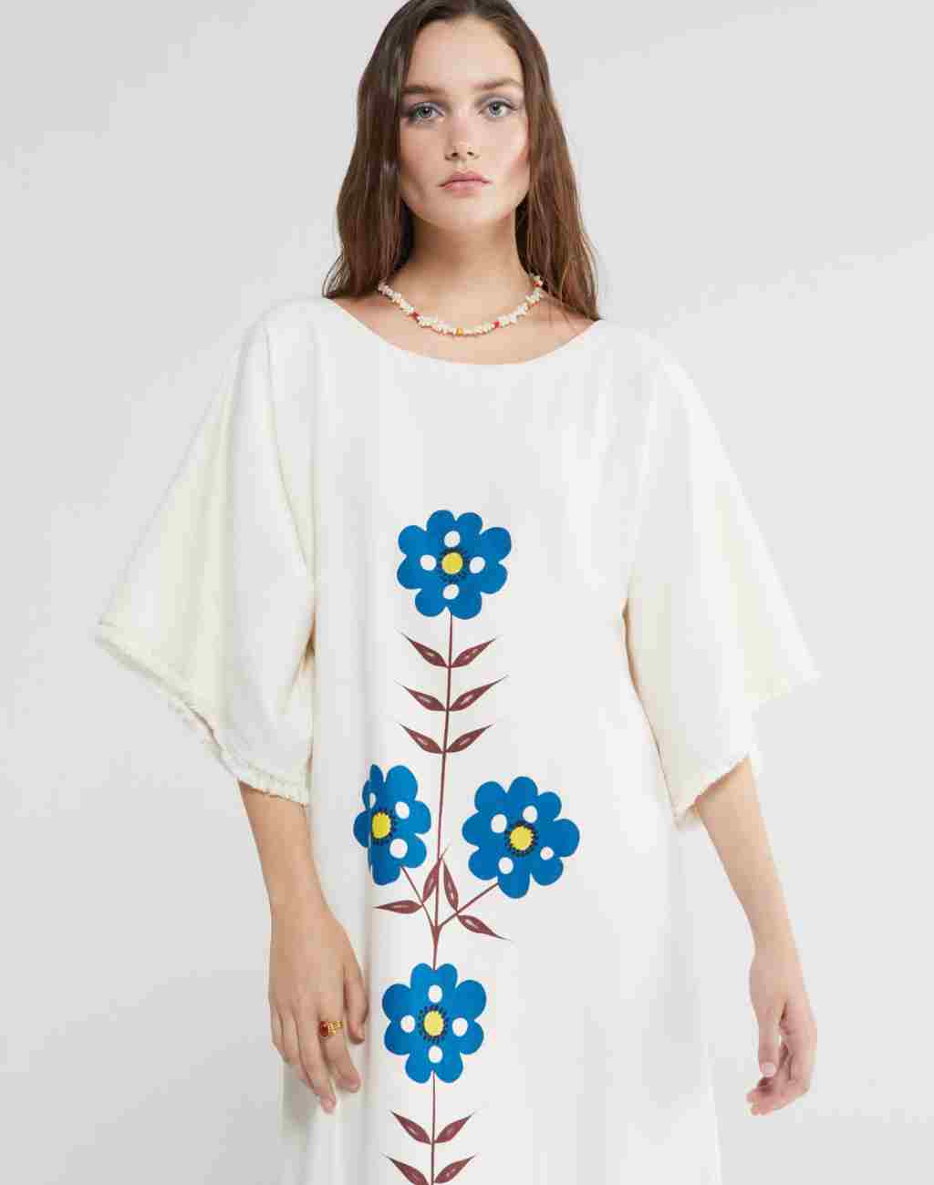 Abito Caftan/Midi Dress with Flower Motif