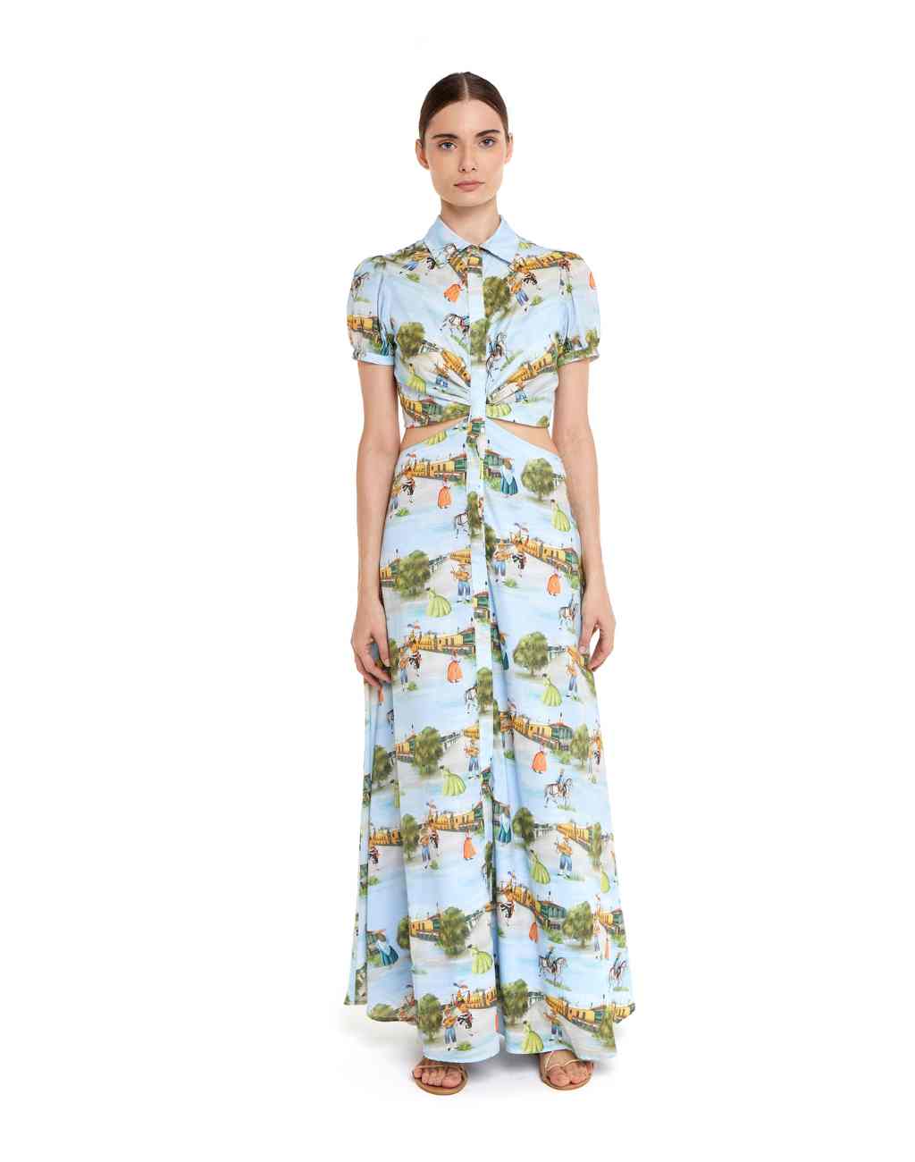 Limeña Maxi Dress with Waist and Back Cutout in the Lima Print - Visit Nifty Fasce 