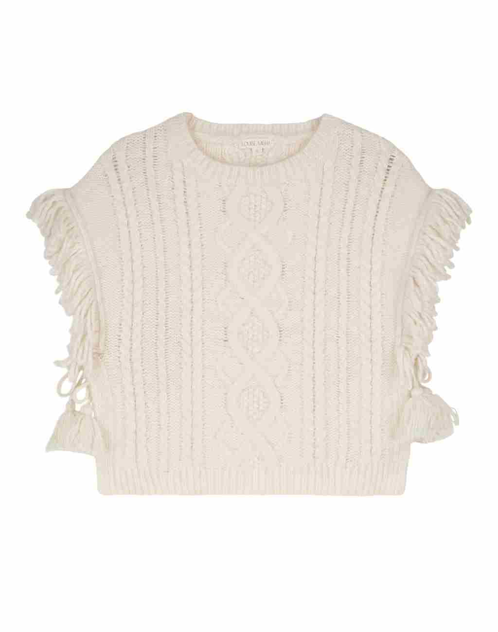 Sleeveless Knit Sighi Poncho with Fringe and Ties with Pompoms - Visit Nifty Louise Misha 