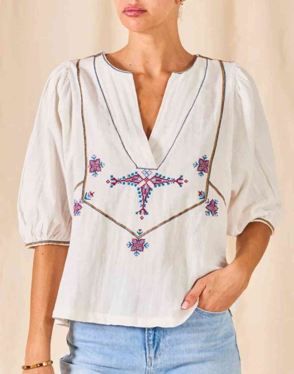 Vivien Folksy Inspired Embroidered Top