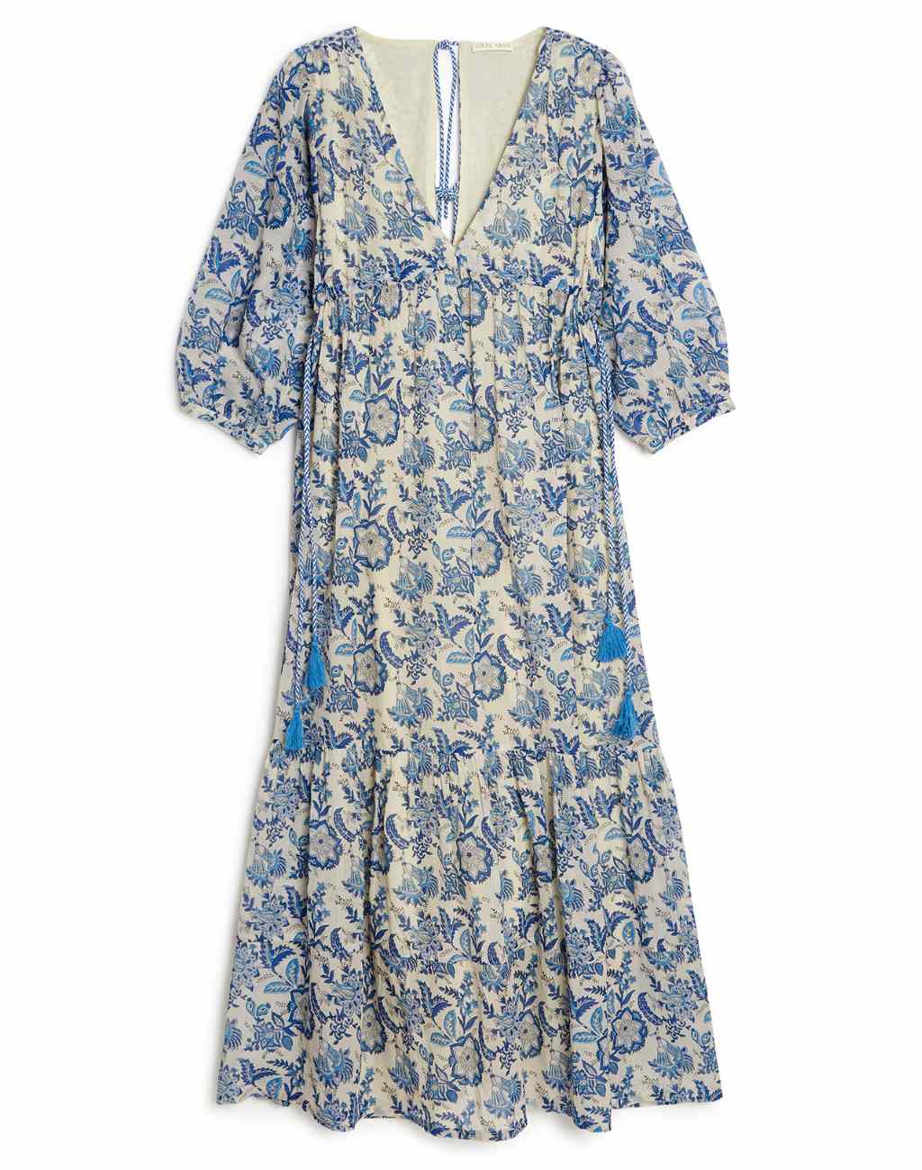 Blue Floral Bali Midi Dress with Gingham Ties