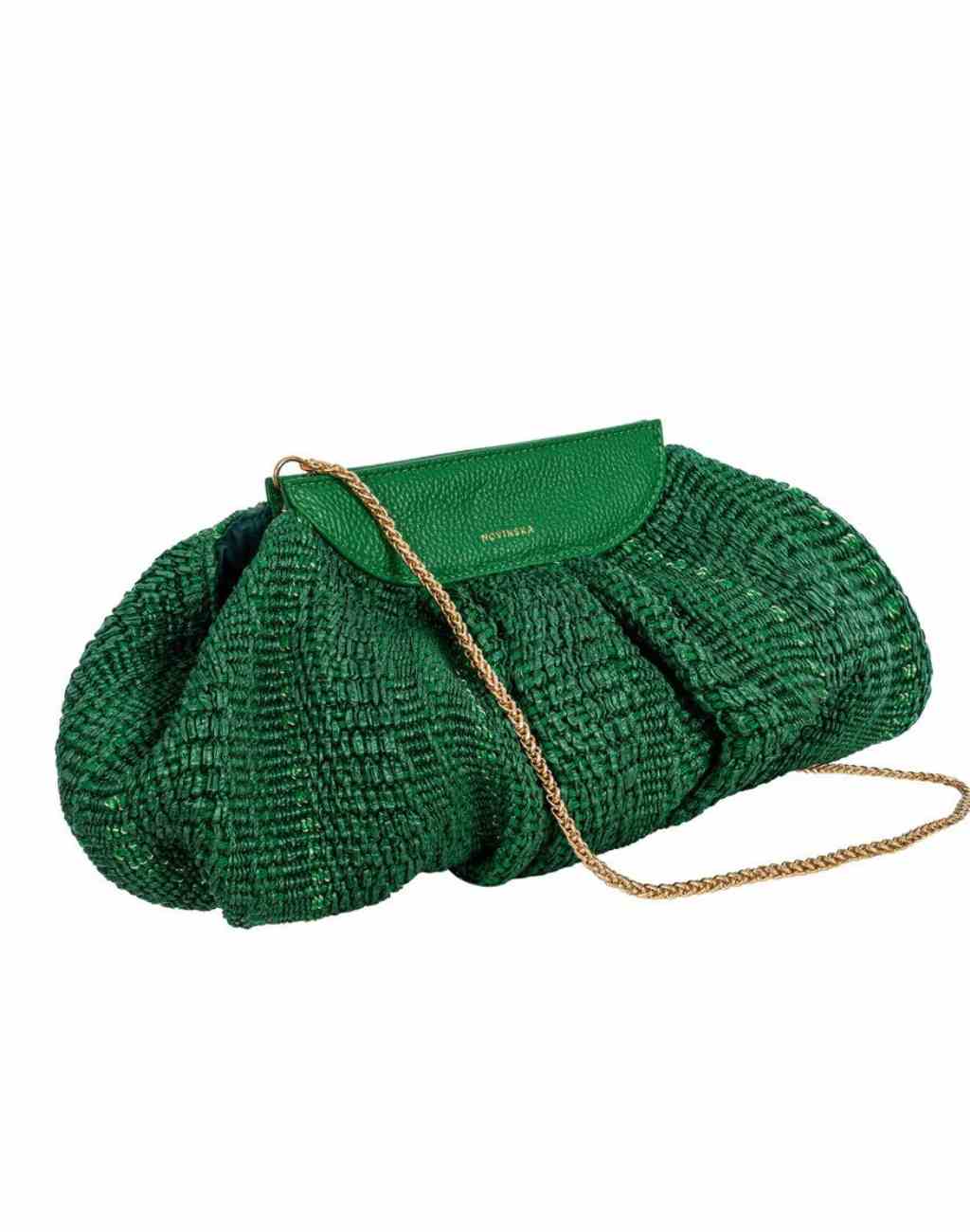 Raffia Clutch Bag in Palm Green