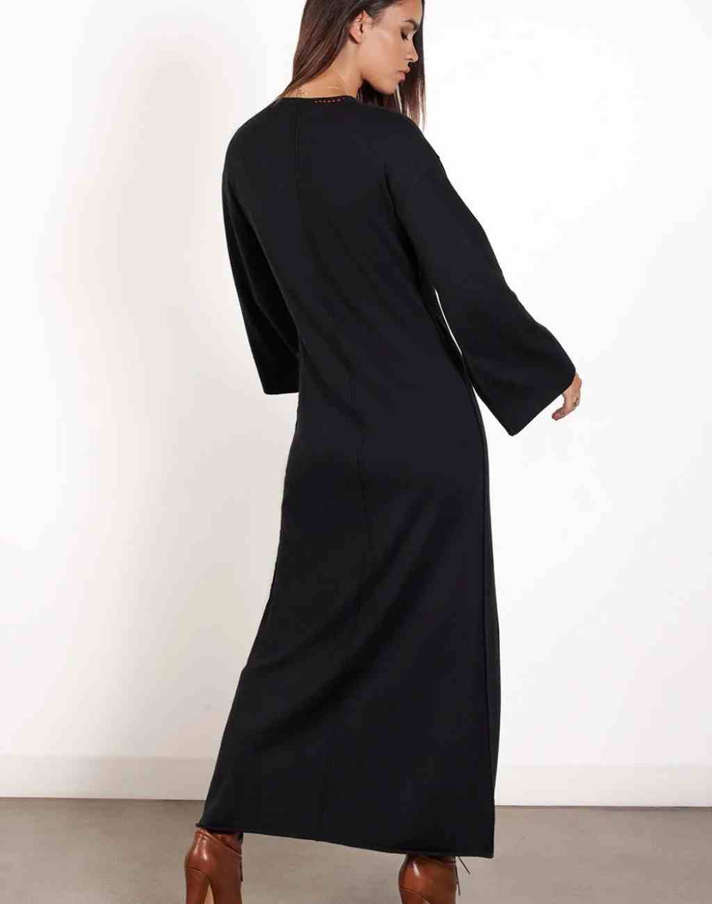Cotton/Cashmere A-Line Zoe Maxi Caftan | Bell Sleeve | Slim Fit