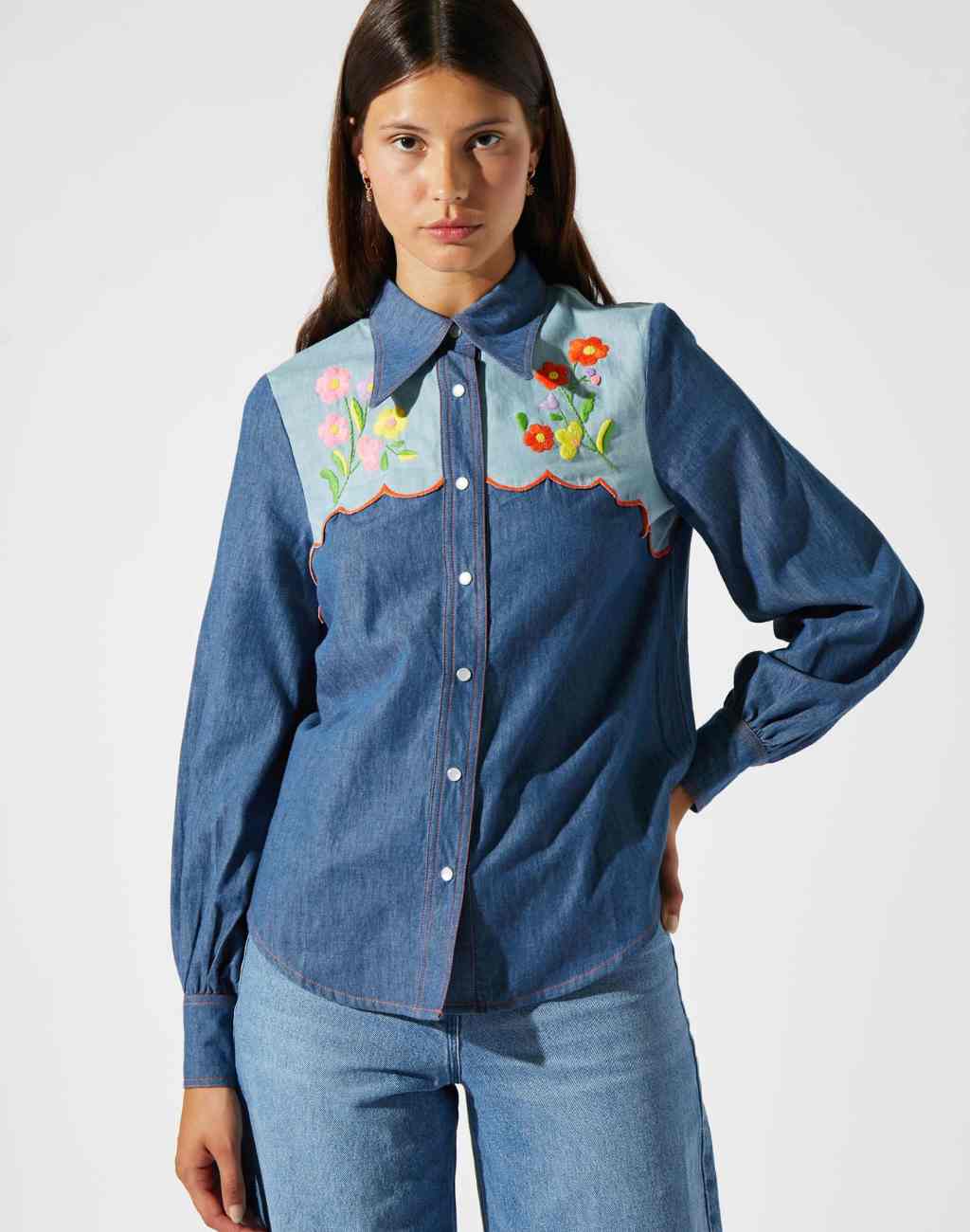 Chambray Shirt with Whimsical Embroidery