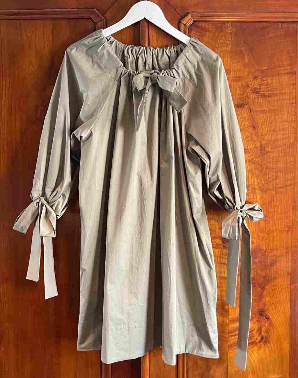 Cotton Poplin Fabiana Dress with Ties and Neck and Sleeves