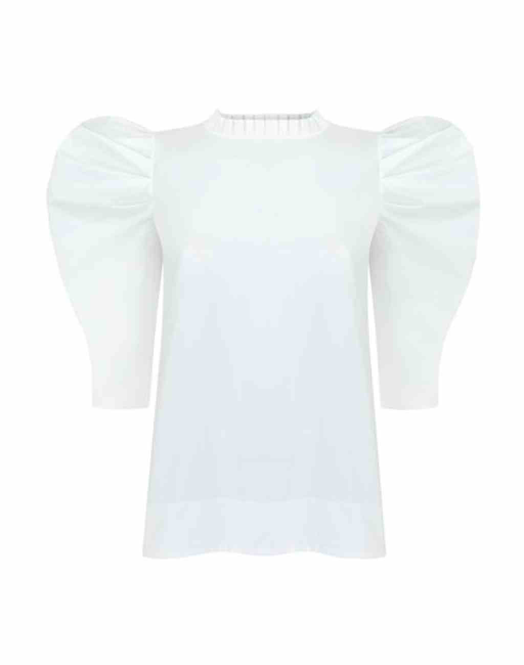 Classic White Poplin Irina Shirt | Ruffled Collar with Back Tie | Puffed Sleeves