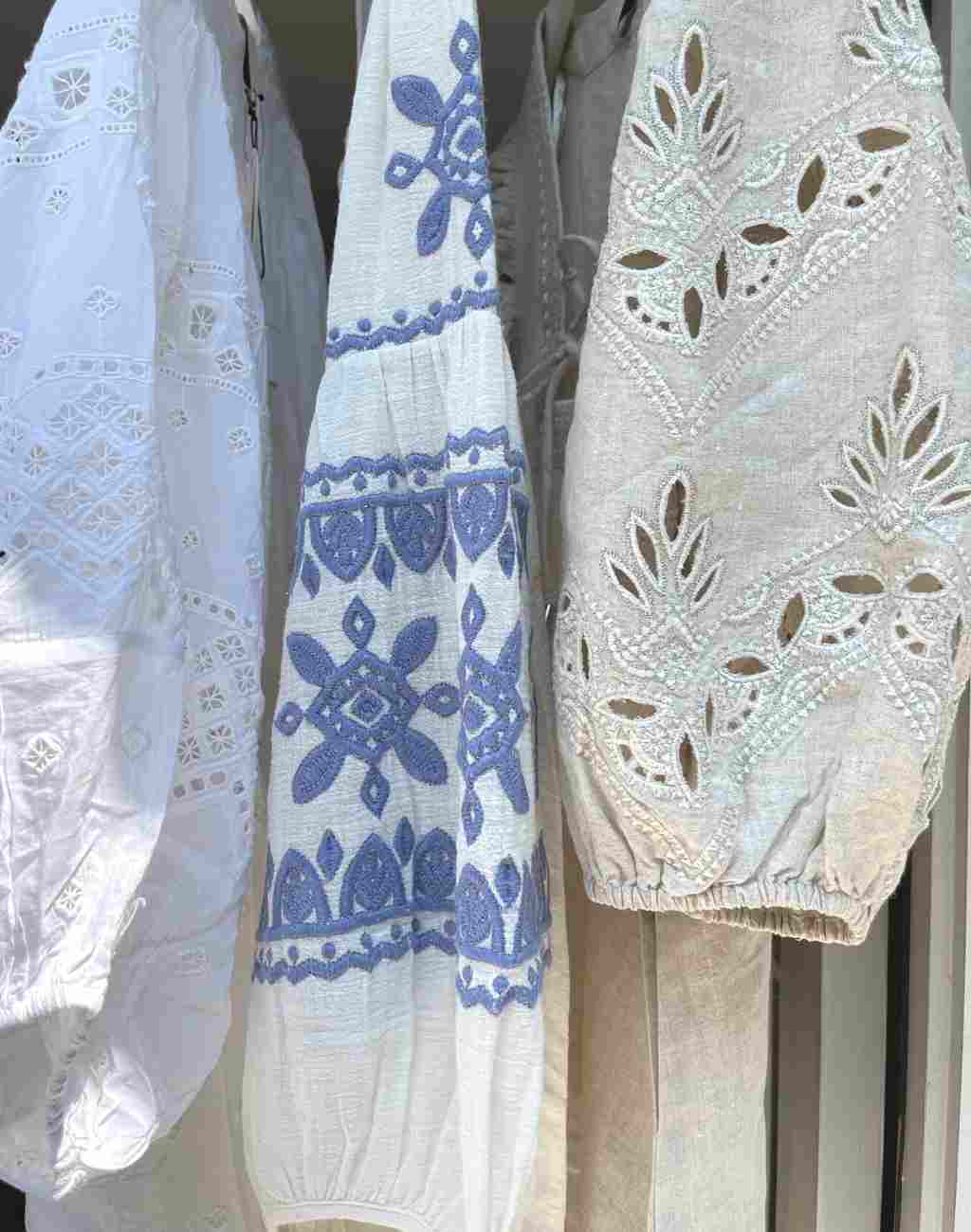White Boho Mini Dress with Blue Embroidery | Billowed Sleeves - Visit Nifty Scarlett Poppies 