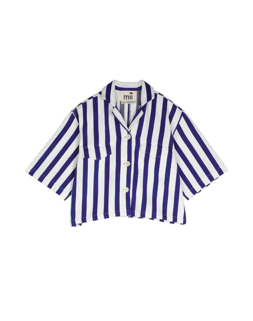Hand Woven Striped Cropped Top or Jacket | Blue &amp; White | Button Front - Visit Nifty Mii 