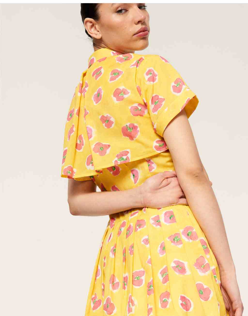 Begonia Print Thalia Dress with Pleated Skirt and Side Pockets