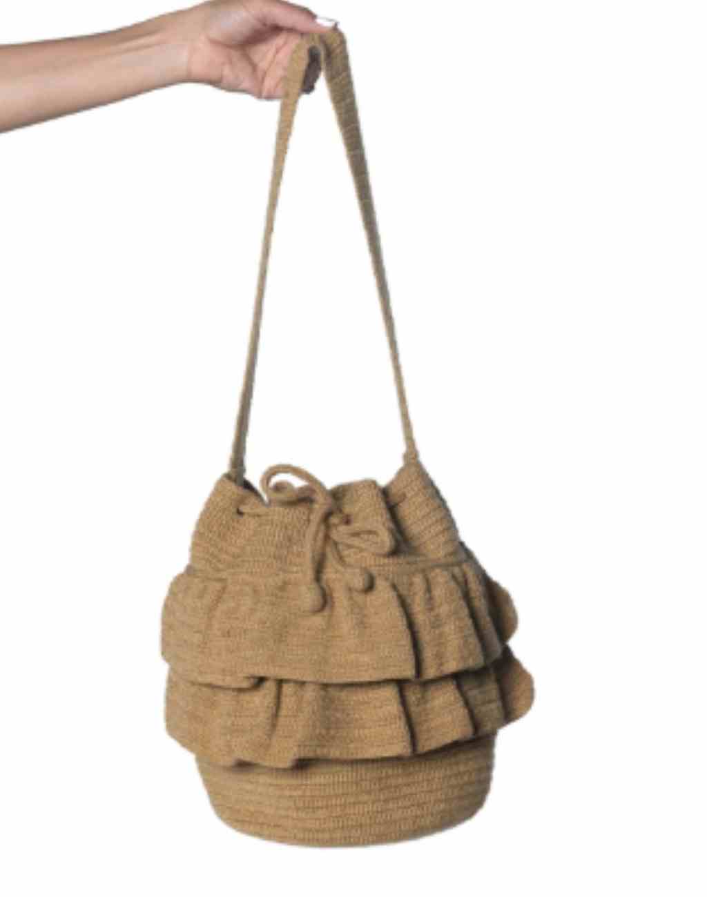 Handmade Crocheted Bucket Bag with Ruffles
