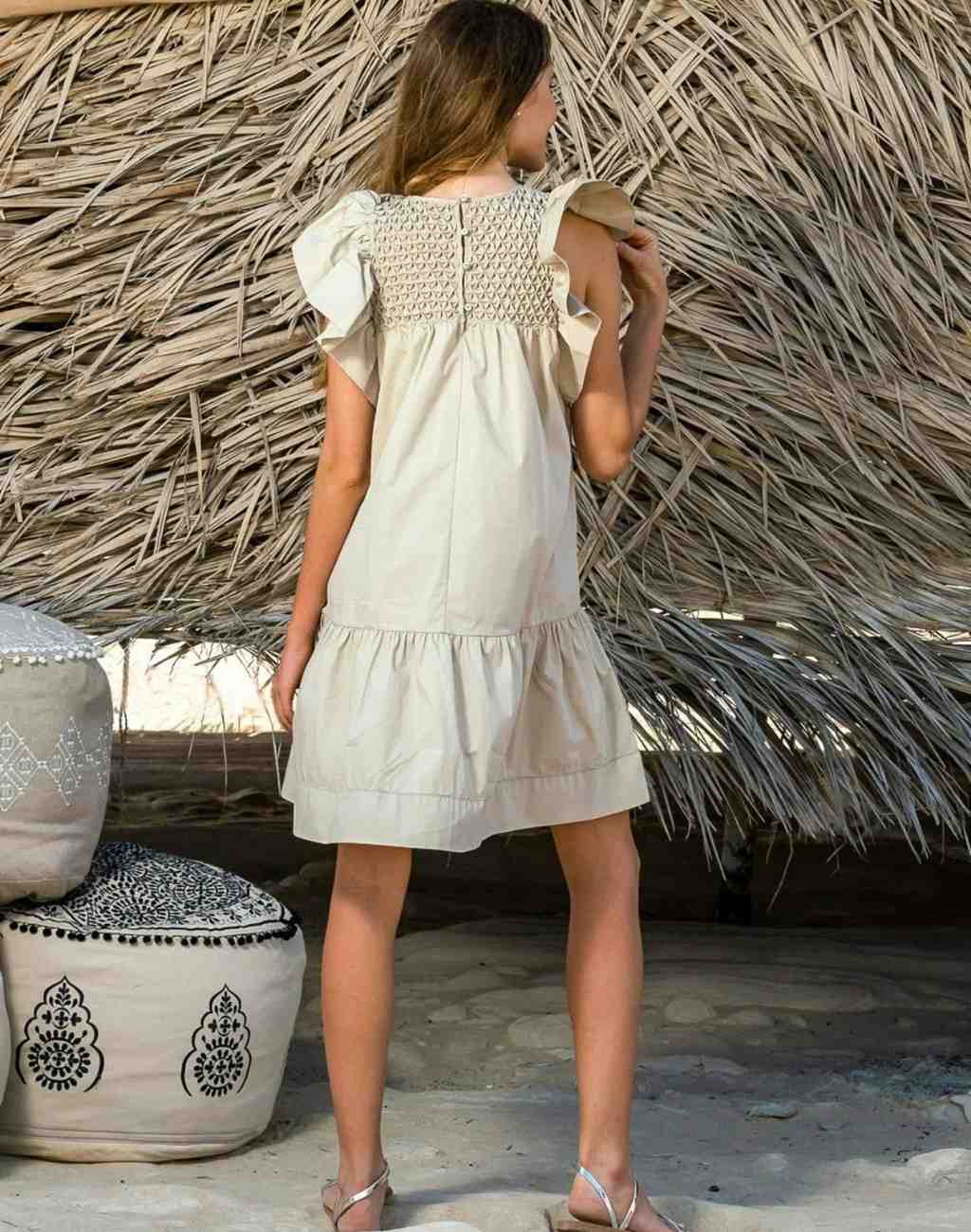 Hand Smocked Embroidered Wishful Dress | Flutter Sleeve | Side Pockets - Visit Nifty Scarlett Poppies 
