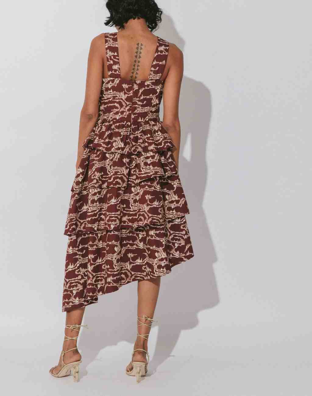 Ikat Print Carson Midi Dress | Tiered Skirt | Halter Cross Front Straps