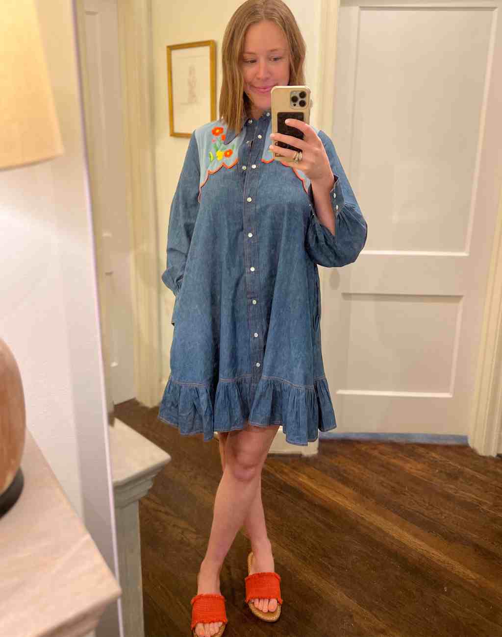 Chambray Short Dress with Whimsical Embroidery