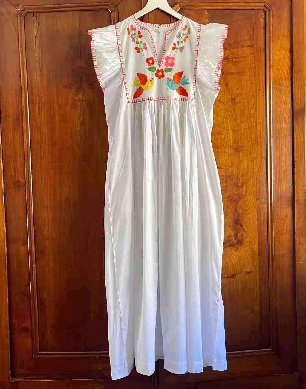 White Midi/Maxi Dress with Whimsical Embroidery and Flutter