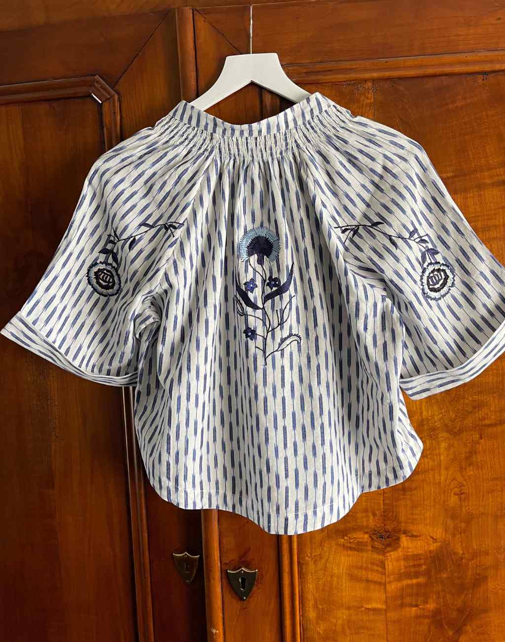 Lapis Top with Embroidery | Blue Ikat Pattern - Visit Nifty Carolina K 
