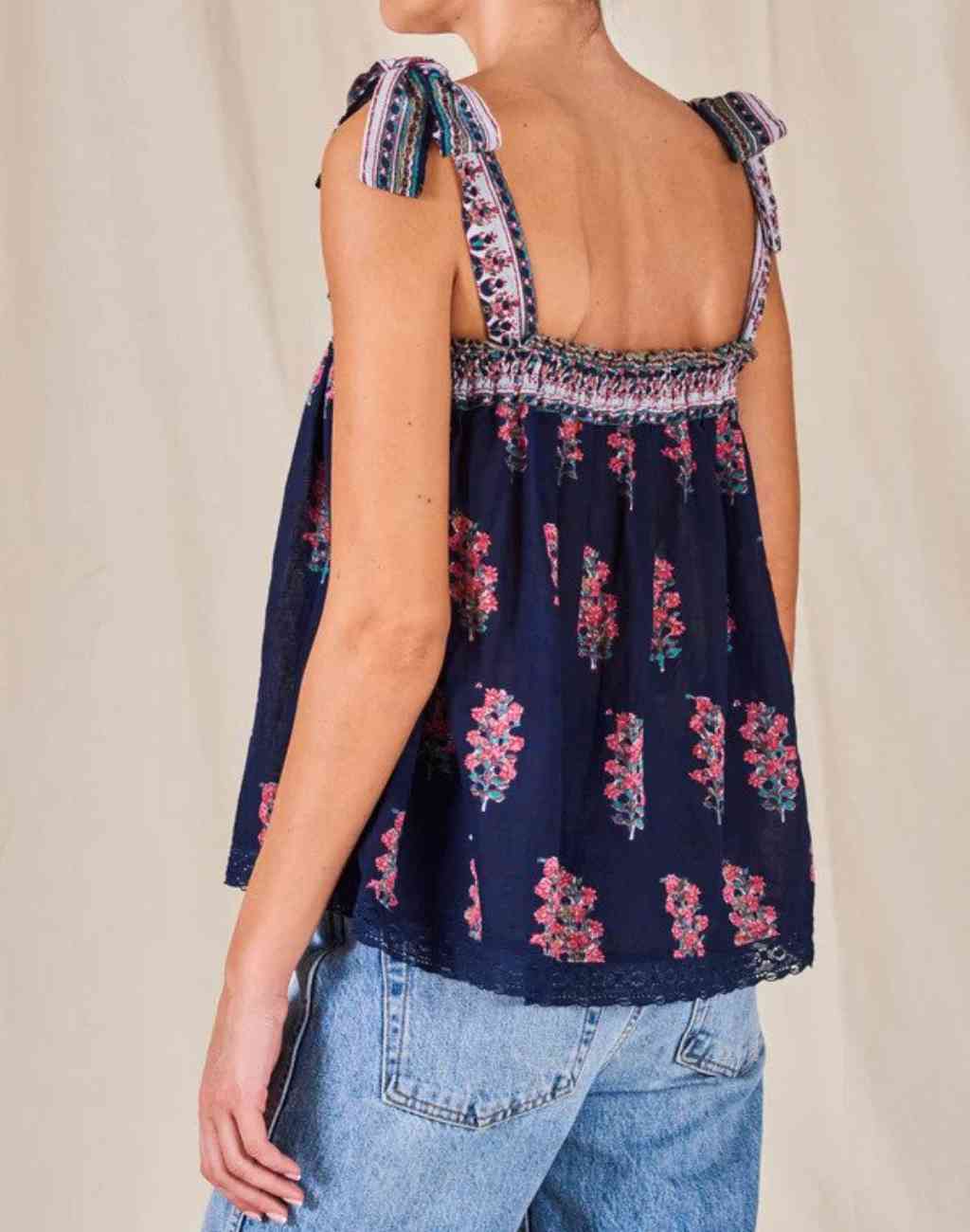 Block Print Flori Camisole with Shoulder Ties - Visit Nifty M.A.B.E. 