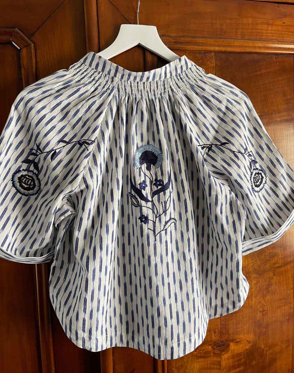 Lapis Top with Embroidery | Blue Ikat Pattern - Visit Nifty Carolina K 