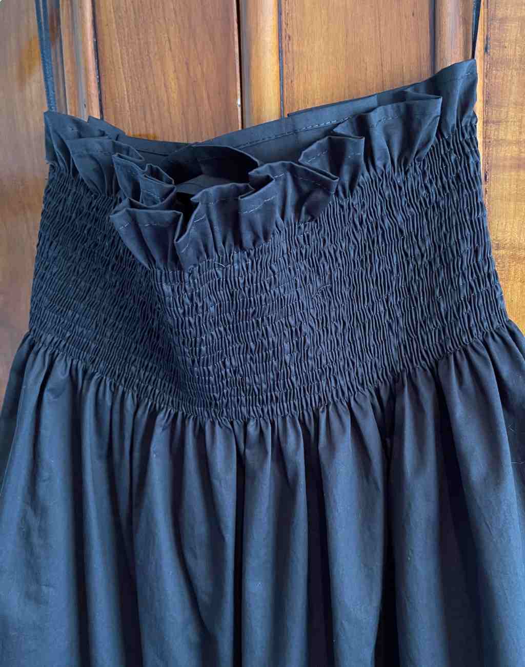 Precious Black Charlotte Skirt with Smocked Back and Pleated Front