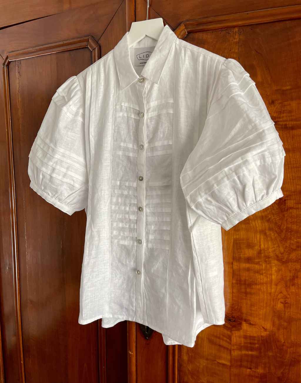 White Linen Top with Horizontal and Vertical Gathers